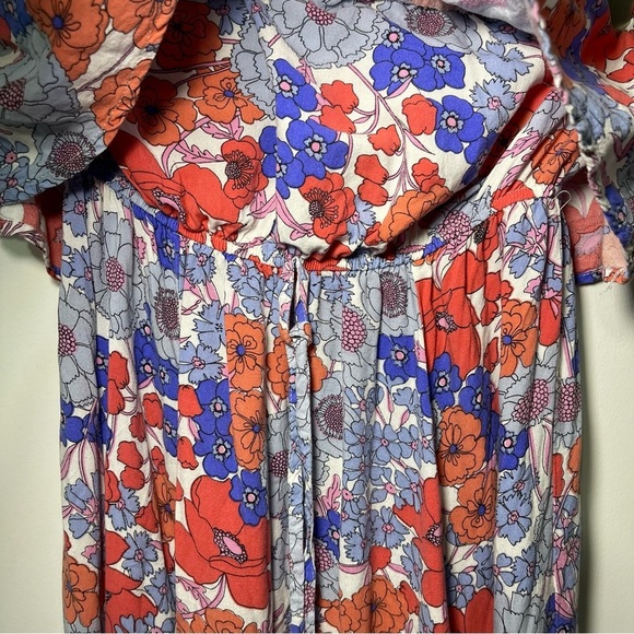 Japna Women Blue Red multi color floral strapless flowy maxi summer dress in XS - Picture 6 of 8